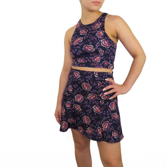 Hollister Blue and Purple Floral Matching Skirt Set Two Piece Dress XS - Picture 4 of 4